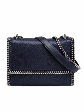 STELLA MCCARTNEY Navy Convertible Shoulder Bag Falabella Shaggy Deer Crossbody
